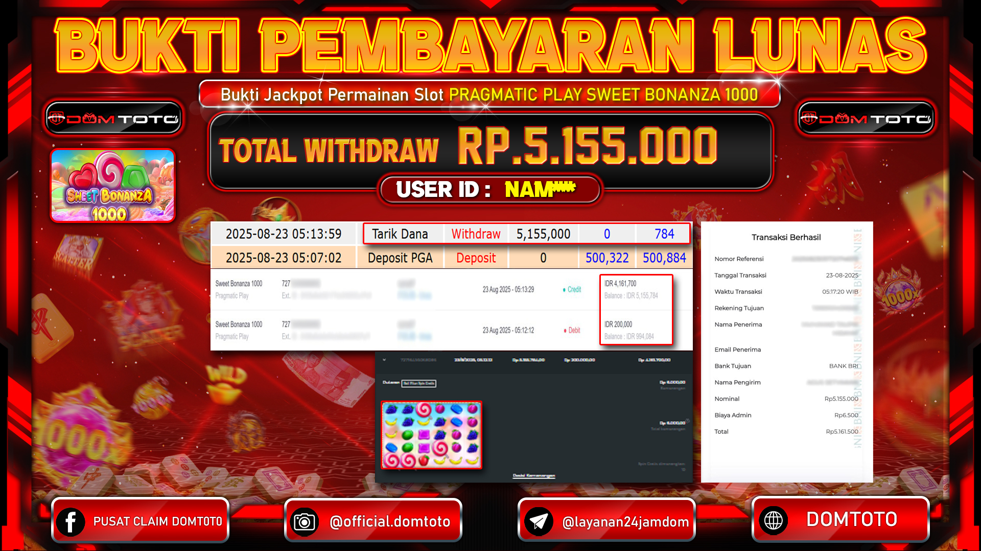 JACKPOT SLOT SWEET BONANZA 1000  23 AGUSTUS  2025
